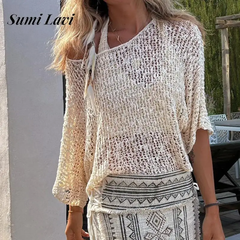 Women Casual Long Sleeve Solid Color Beach Pullovers Elegant Hollow Out Knitted Blouses Fashion O-neck Sunscreen Cover Up Tops
Women Casual Long Sleeve Solid Color Beach Pullovers Elegant Hollow Out Knitted Blouses Fashion O-neck Sunscreen Cover Up Tops