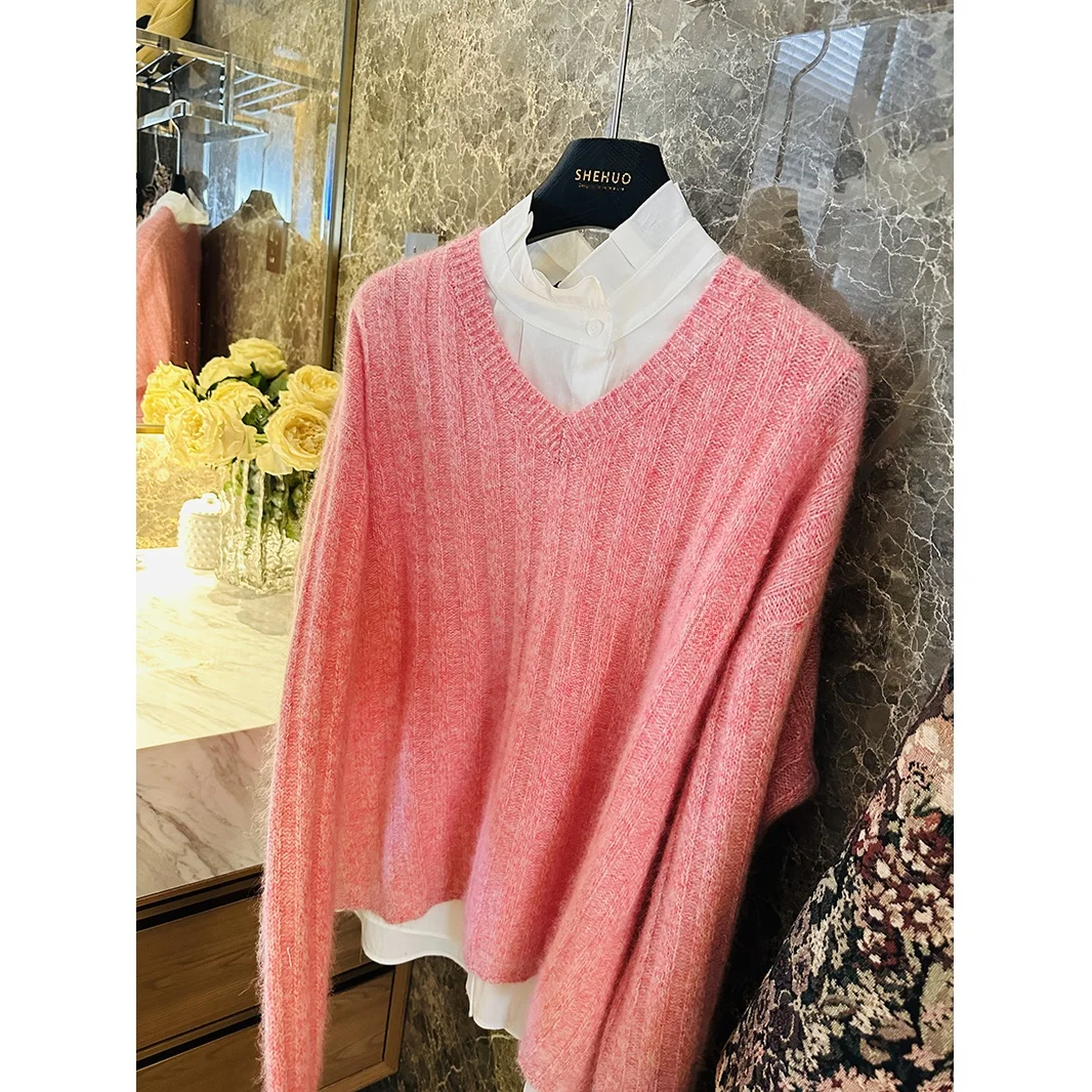 Простой мягкий свитер с V-образным вырезом и цветочным узором, свободного кроя, удобный женский вязаный шерстяной топ с длинными рукавами
Простой мягкий свитер с V-образным вырезом и цветочным узором, свободного кроя, удобный женский вязаный шерстяной топ с длинными рукавами