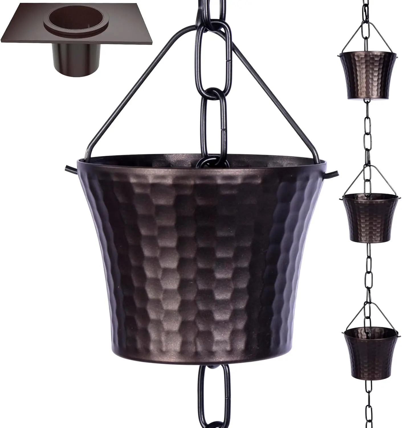 Wrought Iron Rain Chain Set 8.5 Ft with Adapter, 14 Cups & Hook for Gutter Drainage, Outdoor Decorative
Wrought Iron Rain Chain Set 8.5 Ft with Adapter, 14 Cups & Hook for Gutter Drainage, Outdoor Decorative