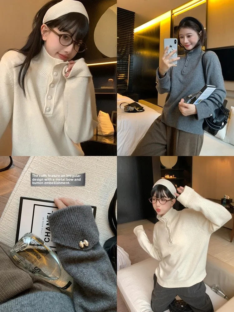 EKOOL Recommended 00% Wool Thiened Loose Knitted Sweater with Buttons for Women Winter Warm Soft Inner Wear Top
EKOOL Recommended 00% Wool Thiened Loose Knitted Sweater with Buttons for Women Winter Warm Soft Inner Wear Top