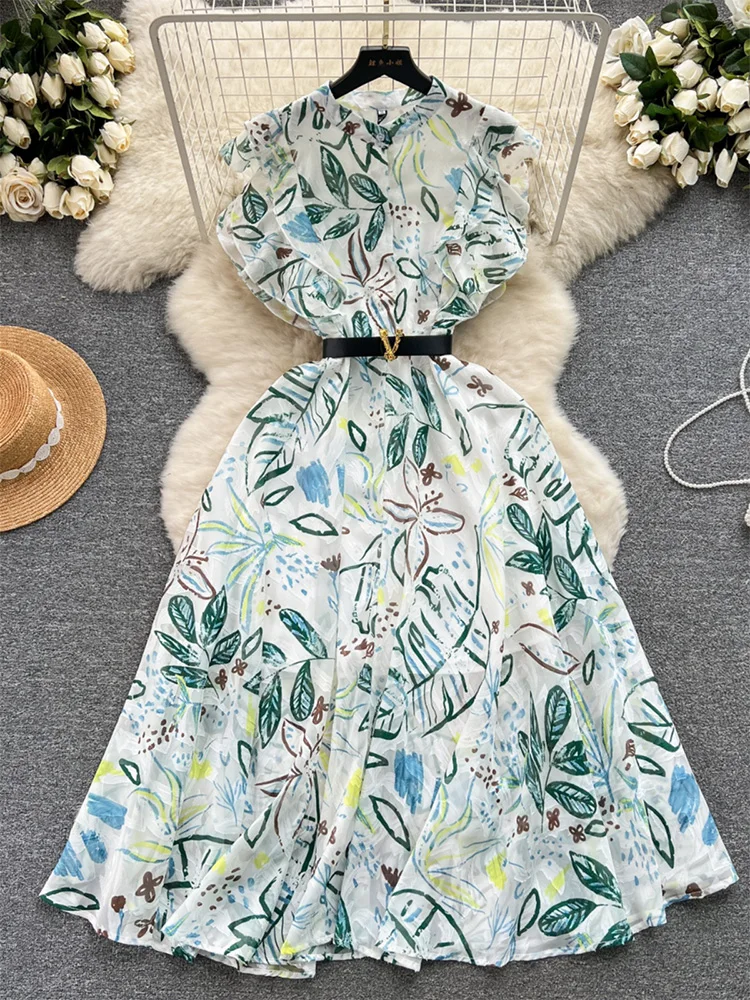Wedding Guest Dresses Vintage Print Elegant Office Dress Stand Collar Short Flutter Sleeve Summer Chiffon Midi Dress With Belt
Wedding Guest Dresses Vintage Print Elegant Office Dress Stand Collar Short Flutter Sleeve Summer Chiffon Midi Dress With Belt