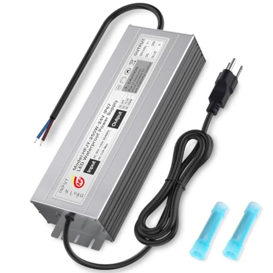 LED Driver, 24V 250W LED Power Supply Waterproof IP67 AC 90-150V to DC 24V 10.4A, Low Voltage Transformer, with 3-Prong Plug 3.
LED Driver, 24V 250W LED Power Supply Waterproof IP67 AC 90-150V to DC 24V 10.4A, Low Voltage Transformer, with 3-Prong Plug 3.