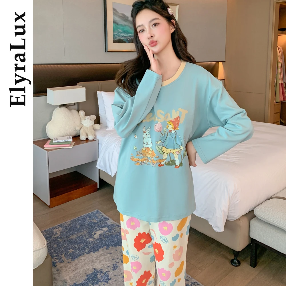 ElyraLux 2025 г., женские пижамы, брюки с длинными рукавами, комплекты из двух предметов с нагрудником, верхняя одежда, хлопковая удобная ткань, осенняя одежда для сна 
ElyraLux 2025 г., женские пижамы, брюки с длинными рукавами, комплекты из двух предметов с нагрудником, верхняя одежда, хлопковая удобная ткань, осенняя одежда для сна