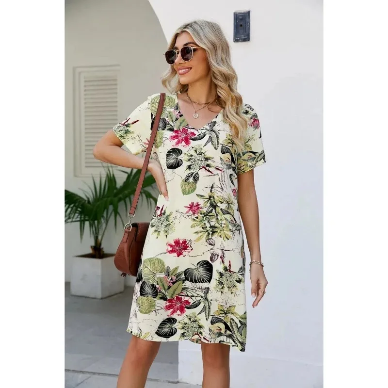 Summer Women Fashion Printed Short Sleeve Vintage Floral Dress O Collar Casual Loose Short Clothing 2025 New Streetwear
Summer Women Fashion Printed Short Sleeve Vintage Floral Dress O Collar Casual Loose Short Clothing 2025 New Streetwear