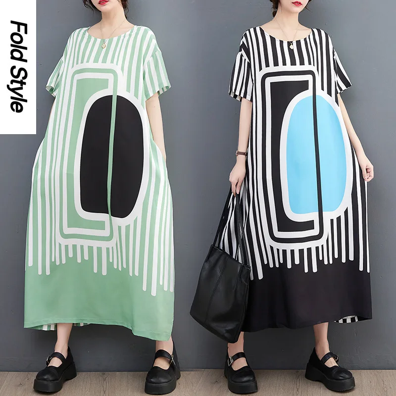 2024 Spring/Summer New Women's Loose Large Striped Print T-shirt Spliced Casual and Sweet Short Sleeve Long Dress
2024 Spring/Summer New Women's Loose Large Striped Print T-shirt Spliced Casual and Sweet Short Sleeve Long Dress