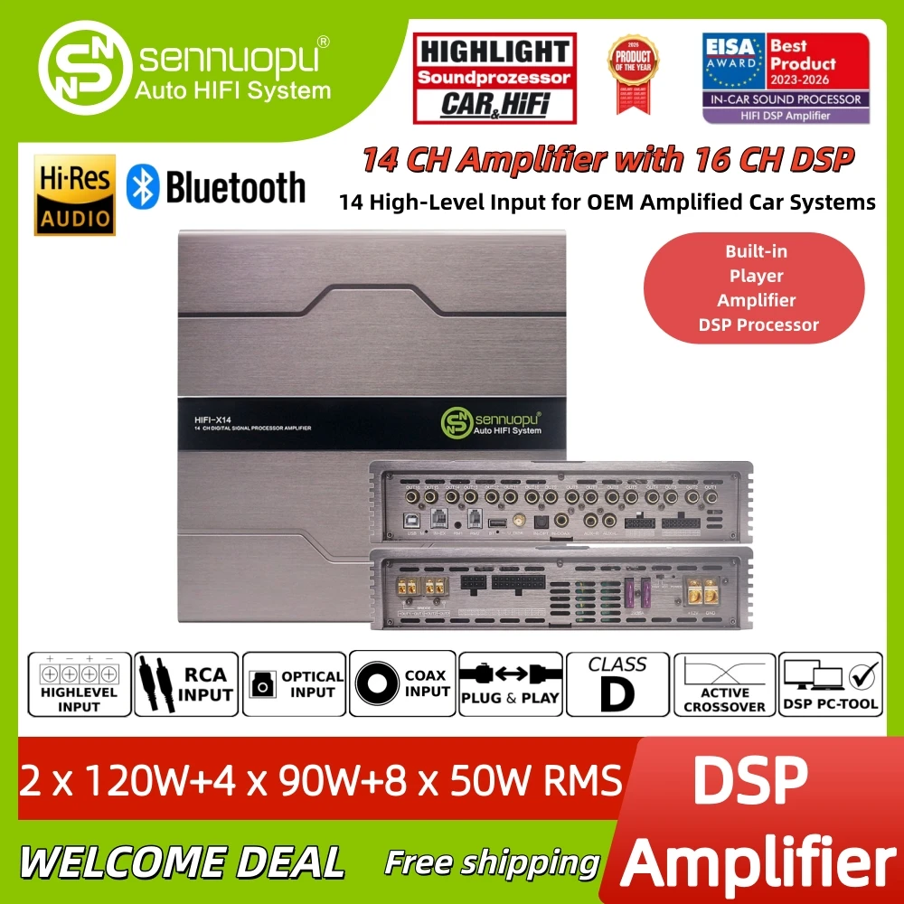 Sennuopu HIFI X14 Premium 16 Channel DSP 14 Channel Car Amplifier Hi Res Audio Professional Tuning
Sennuopu HIFI X14 Premium 16 Channel DSP 14 Channel Car Amplifier Hi Res Audio Professional Tuning