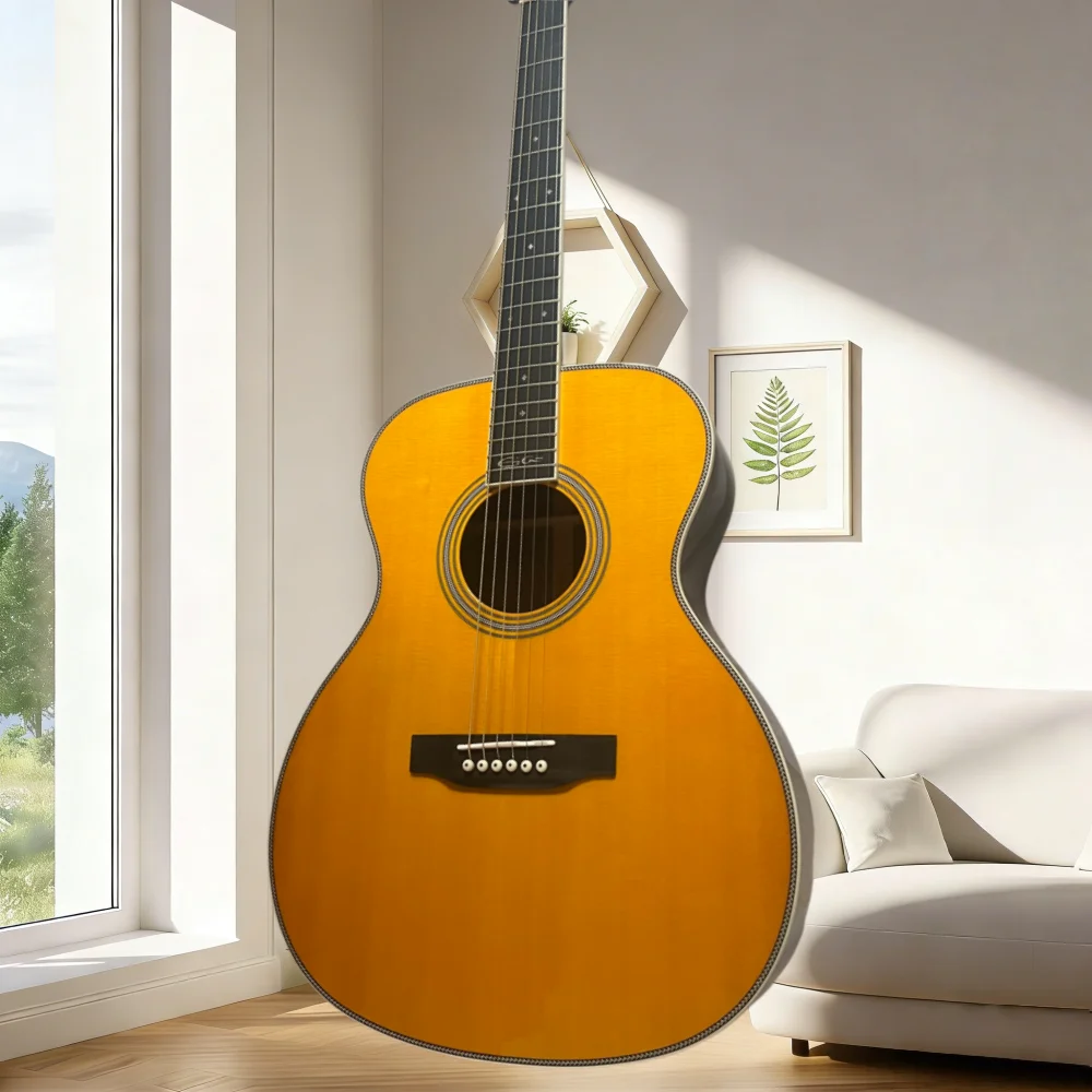 39Inch Yellow OM Series 28 Acoustic Guitar Simple Design HPL Neck Picea Asperata Body Solid Top Clear Timbre Free Shipping
39Inch Yellow OM Series 28 Acoustic Guitar Simple Design HPL Neck Picea Asperata Body Solid Top Clear Timbre Free Shipping