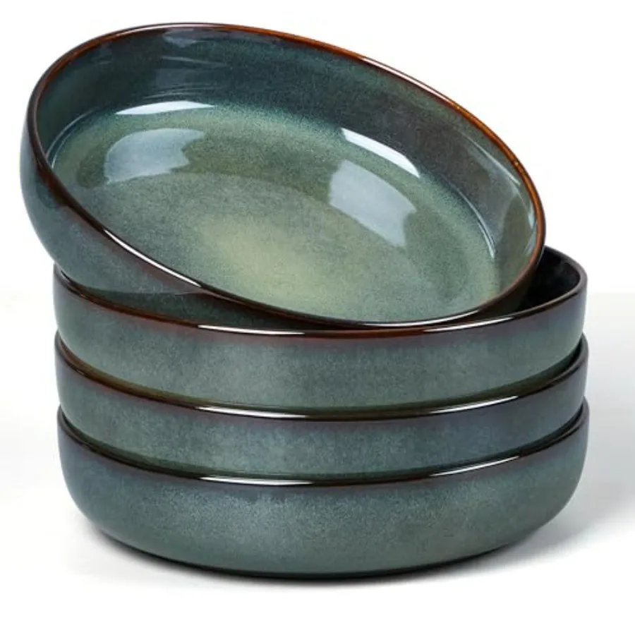 Stoneware Pasta Bowls 35oz Double Reactive Glaze Large Bowls Plates Set of 4 Wide and Shallow Ceramic Pasta Plates for Serving
Stoneware Pasta Bowls 35oz Double Reactive Glaze Large Bowls Plates Set of 4 Wide and Shallow Ceramic Pasta Plates for Serving