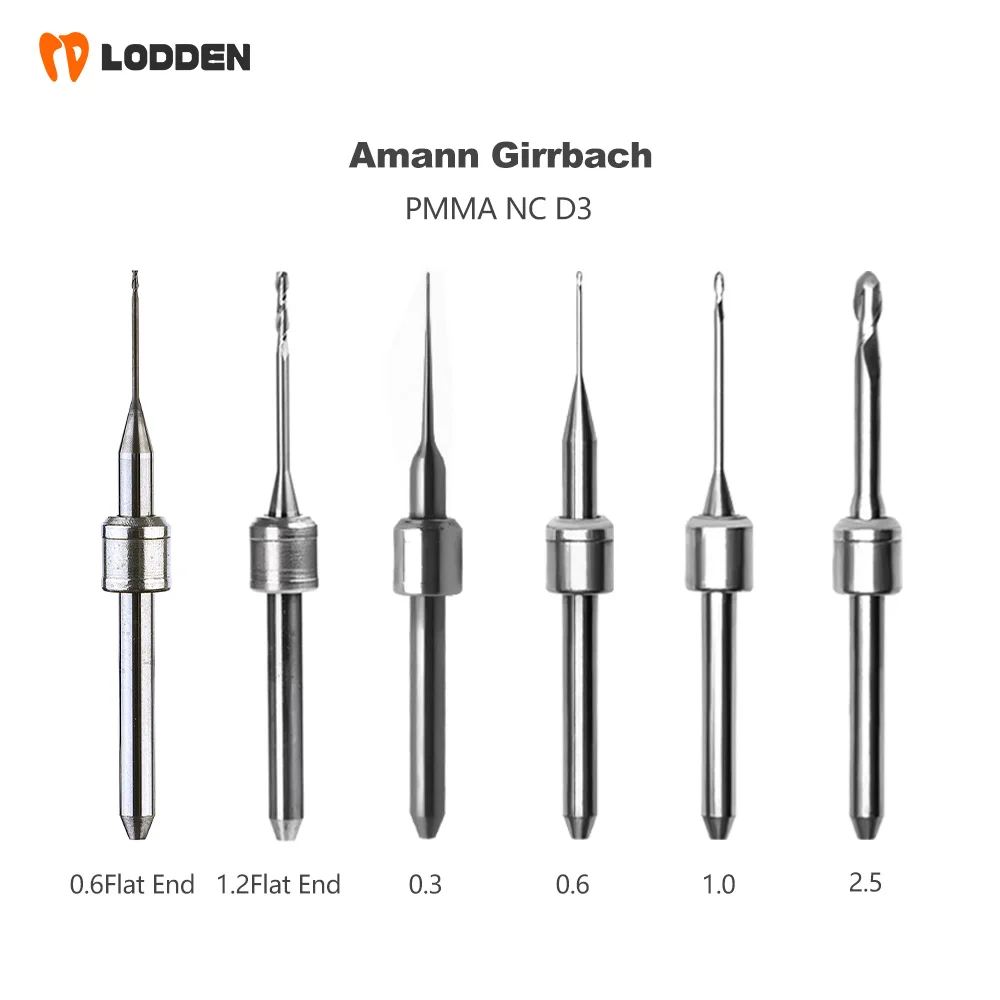 Стоматологические фрезерные боры Lodden Amann Girrbach NCD3 PMMA, шлифовальные аксессуары для фрезерных станков CAD CAM 0,3/0,6/1,0/1,2/2,5
Стоматологические фрезерные боры Lodden Amann Girrbach NCD3 PMMA, шлифовальные аксессуары для фрезерных станков CAD CAM 0,3/0,6/1,0/1,2/2,5