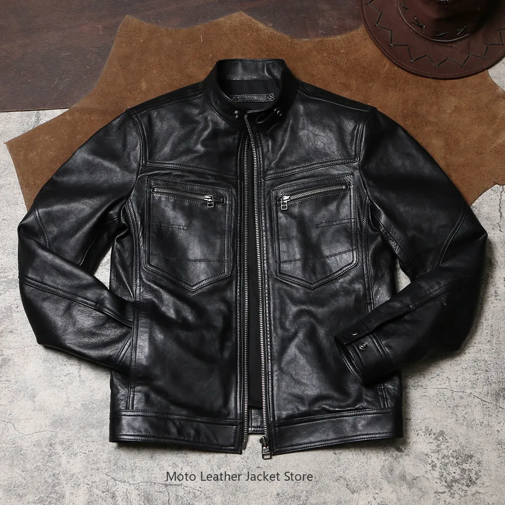New Vintage Biker Leather Jacket Men Soft Thin Goatskin Stand Collar Genuine Leather Coat Spring Autumn
New Vintage Biker Leather Jacket Men Soft Thin Goatskin Stand Collar Genuine Leather Coat Spring Autumn