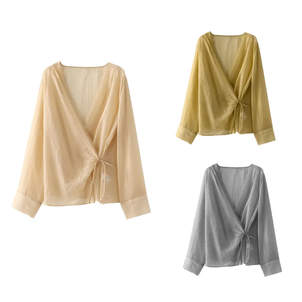 PRINTKAOIR 2024 Summer Ultra Thin Semi Sheer Women Casual Blouse Long Sleeve Wrap Lace Up V Neck Shirt Female Top Y2K Streetwear
PRINTKAOIR 2024 Summer Ultra Thin Semi Sheer Women Casual Blouse Long Sleeve Wrap Lace Up V Neck Shirt Female Top Y2K Streetwear