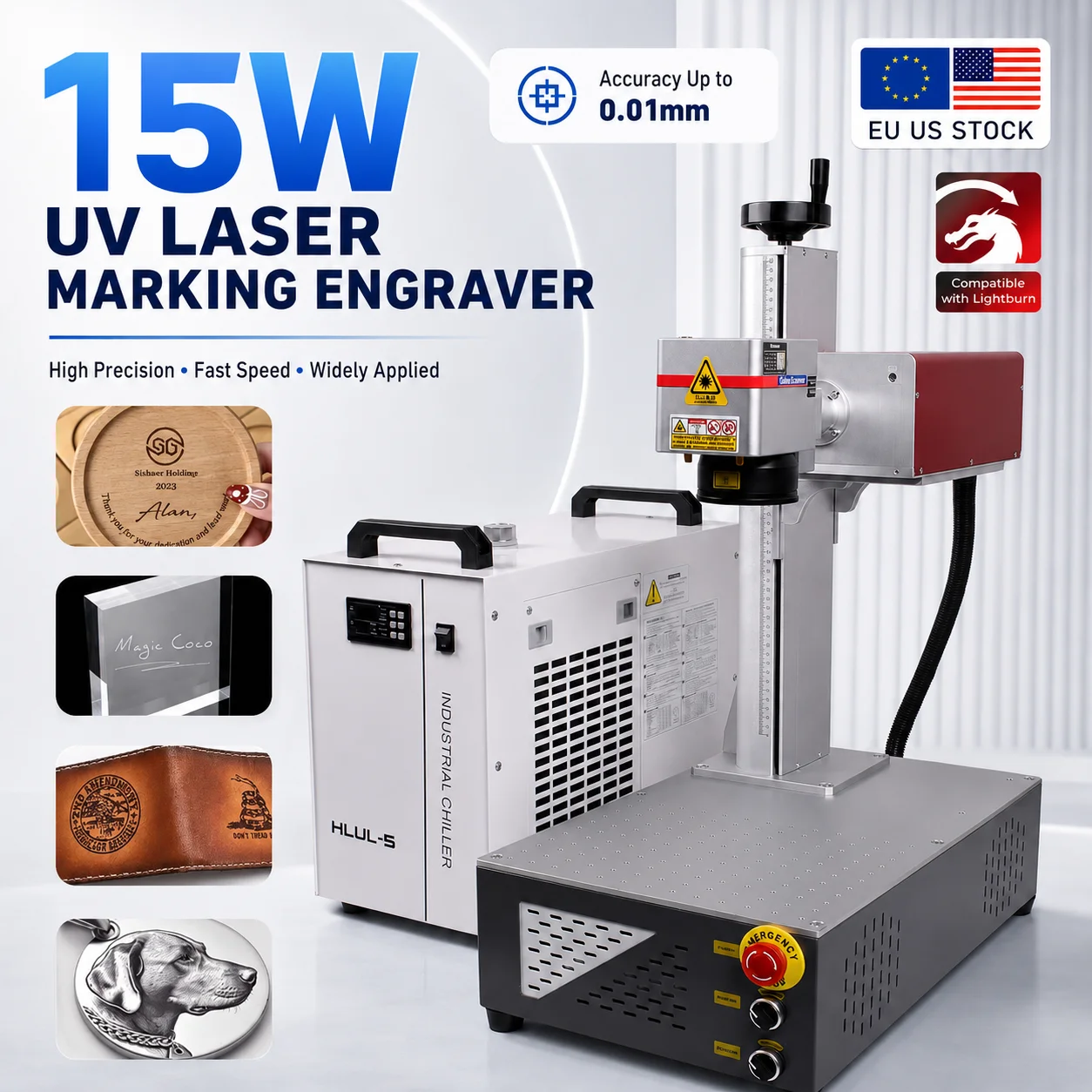 15W UV Laser Marking Machine High Accuracy 355nm Laser Engraver for Glass/Wood/PVC/Metal/Plastic Leather Water Cooling UV Laser
15W UV Laser Marking Machine High Accuracy 355nm Laser Engraver for Glass/Wood/PVC/Metal/Plastic Leather Water Cooling UV Laser