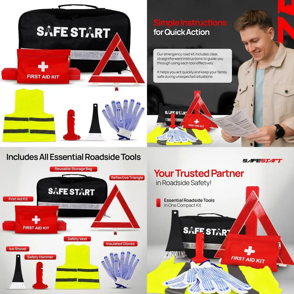 Car Emergency Kit - Car Safety Kit with First Aid, Safety Hammer, Reflectors, Gloves, Ice Shovel - Compact Roadside Tool Kit for
Car Emergency Kit - Car Safety Kit with First Aid, Safety Hammer, Reflectors, Gloves, Ice Shovel - Compact Roadside Tool Kit for