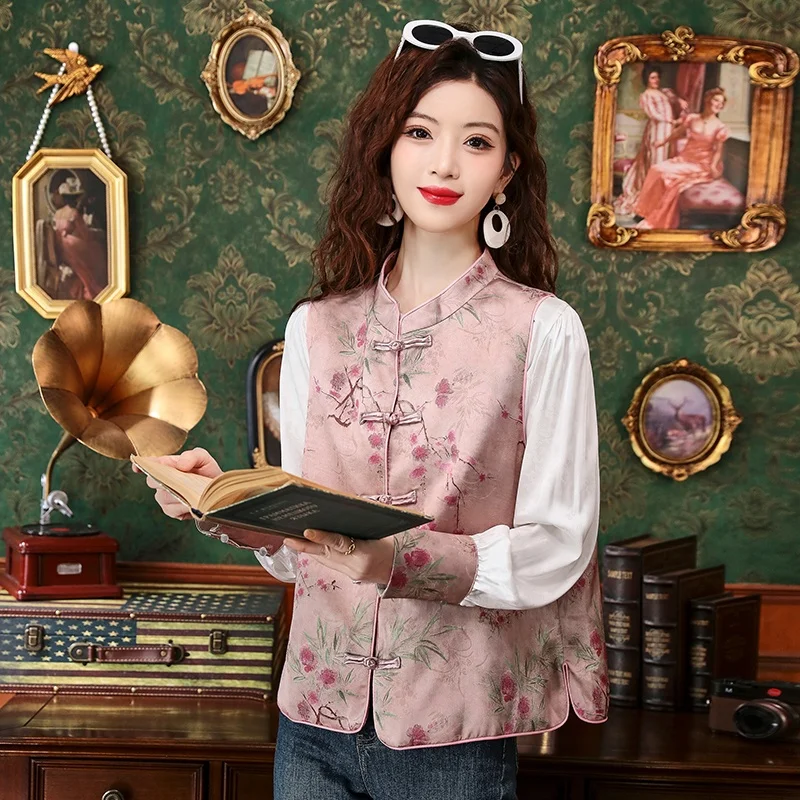 New Chinese Style Satin Embroidered Pink Vest Set Women's Spring National Style Button Tang Suit Shoulder Top Stand Collar Top
New Chinese Style Satin Embroidered Pink Vest Set Women's Spring National Style Button Tang Suit Shoulder Top Stand Collar Top