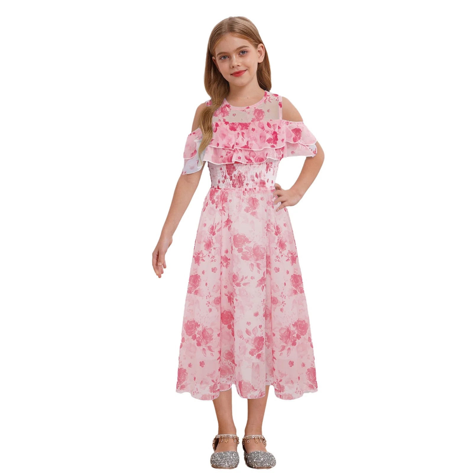 Kids Girls Dress Chiffon Summer Sundress Cold Shoulder Ruffled Sleeves Round Neck Zipper Maxi Dresses for Wedding Birthday Party
Kids Girls Dress Chiffon Summer Sundress Cold Shoulder Ruffled Sleeves Round Neck Zipper Maxi Dresses for Wedding Birthday Party