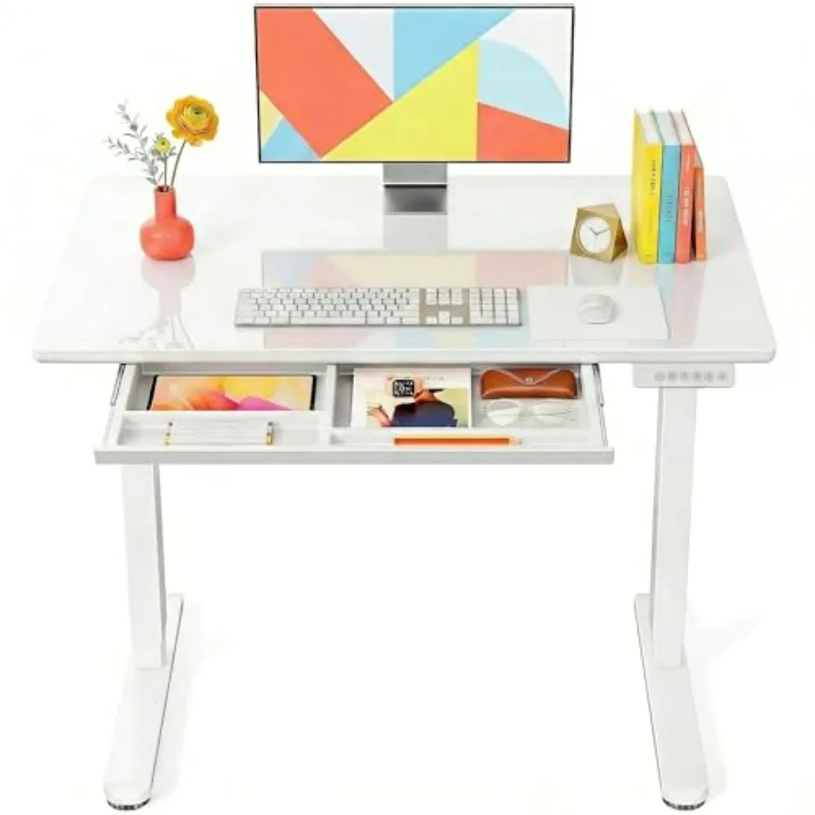 Glass Standing Desk with Drawer 37 x 22 Inches Stand up Desk Standing Desk Adjustable Height with One-Piece Tempered Glass Top,
Glass Standing Desk with Drawer 37 x 22 Inches Stand up Desk Standing Desk Adjustable Height with One-Piece Tempered Glass Top,