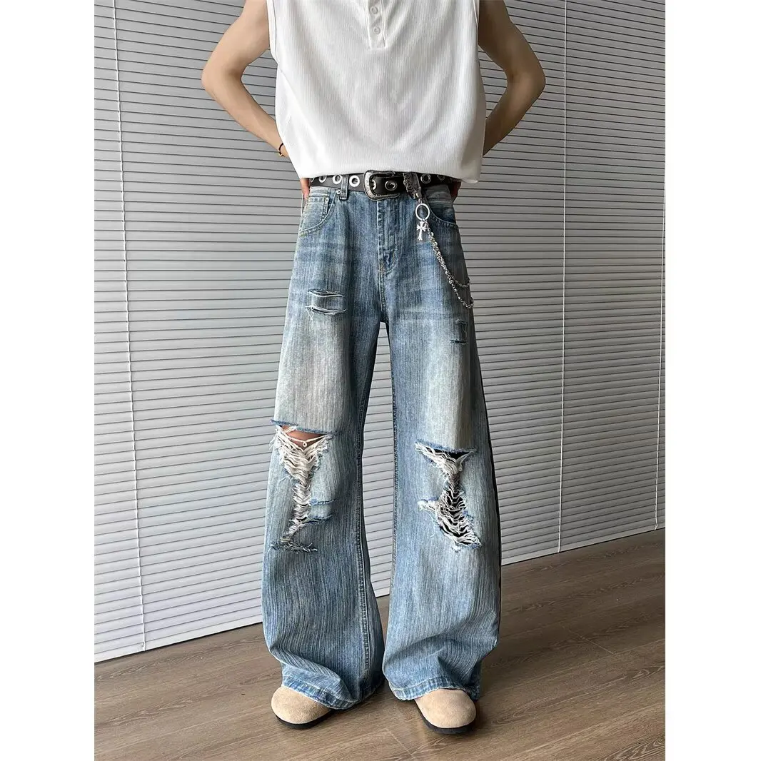 Джинсы American High Street с ножом, свободные широкие длинные брюки для мужчин и женщин, модный дизайн
Джинсы American High Street с ножом, свободные широкие длинные брюки для мужчин и женщин, модный дизайн