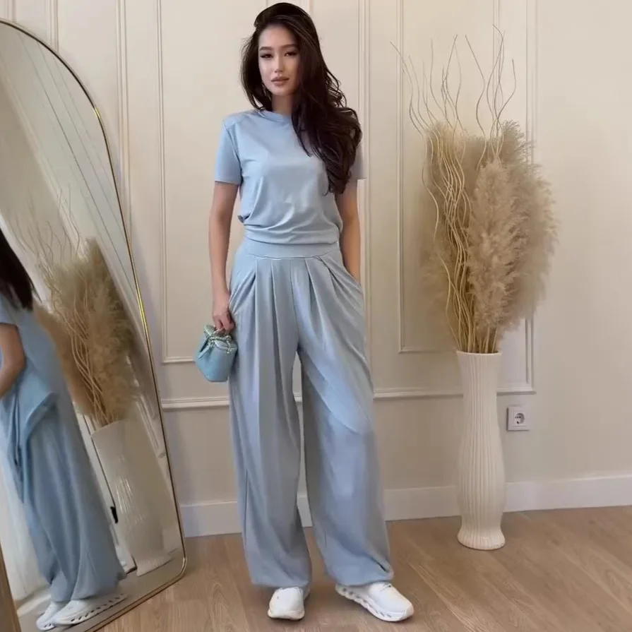 2026 Autumn Winter New Simple Slim Fit Casual Loose Round Neck Short Sleeve Wide Leg Pants Two Piece Women
2026 Autumn Winter New Simple Slim Fit Casual Loose Round Neck Short Sleeve Wide Leg Pants Two Piece Women