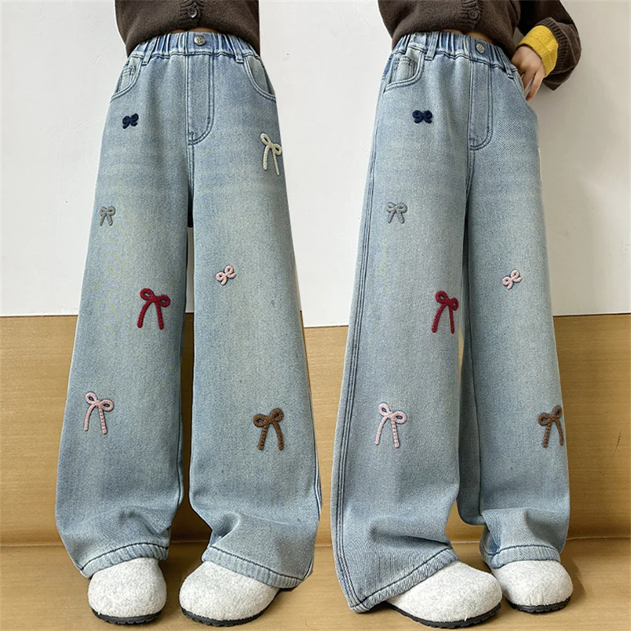New Fashion Teen Girls Loose Straight Casual Jeans with Bows Embroidery Spring Autumn Stylish Kids Children Trendy Denim Pants
New Fashion Teen Girls Loose Straight Casual Jeans with Bows Embroidery Spring Autumn Stylish Kids Children Trendy Denim Pants