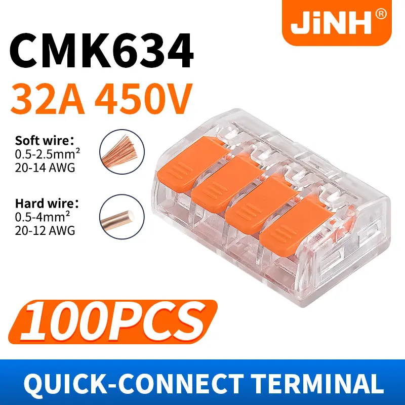 100Pcs 4 Port Transparent Connector CMK634 Butt Wire Connector Compact Electrical Cable Terminal Block Home Wiring Connectors
100Pcs 4 Port Transparent Connector CMK634 Butt Wire Connector Compact Electrical Cable Terminal Block Home Wiring Connectors