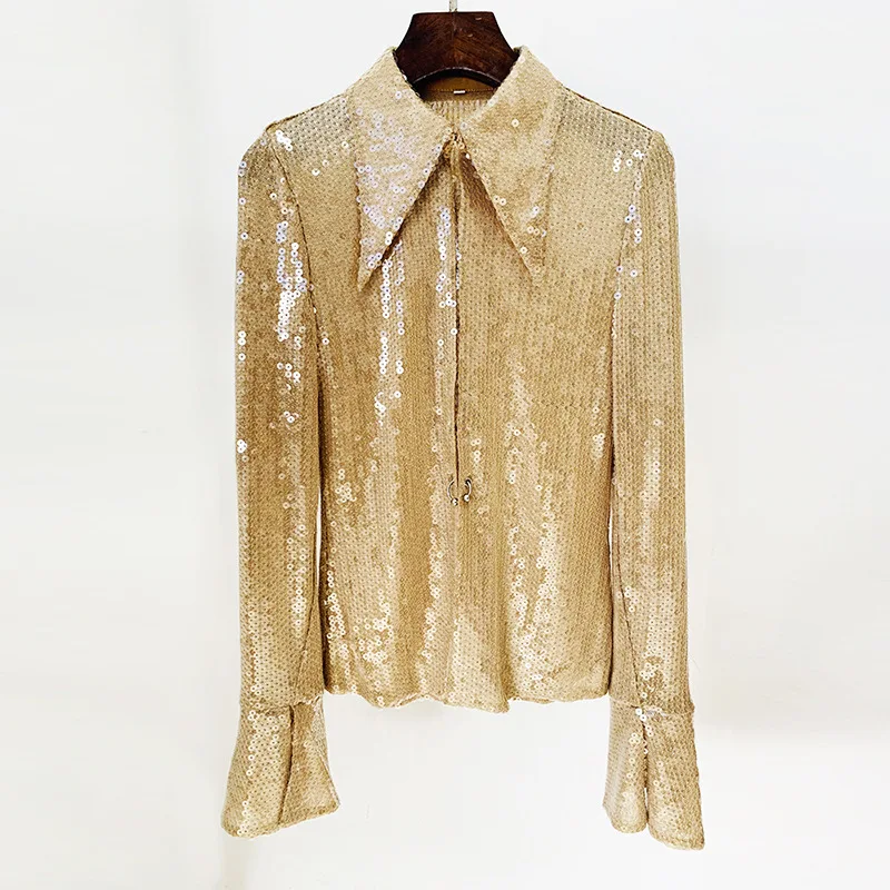 2024 New Star Fashion Split Flare Sleeves Transparent Sequin Bead Mesh Shirt Top
2024 New Star Fashion Split Flare Sleeves Transparent Sequin Bead Mesh Shirt Top
