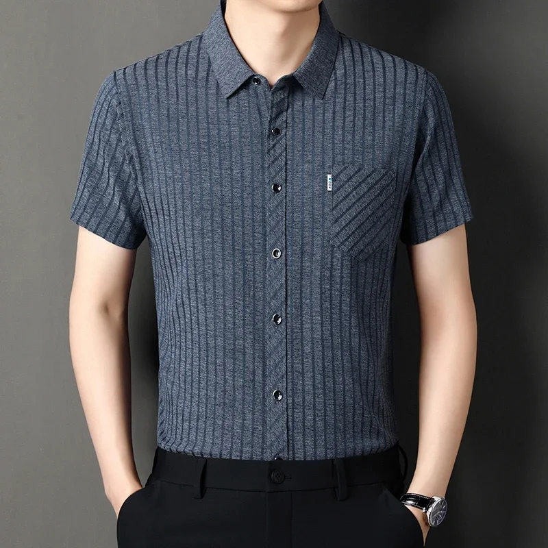 High-end Men's Short-sleeved Shirt 2024 Summer New Loose Casual Mulberry Silk Linen Striped Shirt Business Casual Men Clothing
High-end Men's Short-sleeved Shirt 2024 Summer New Loose Casual Mulberry Silk Linen Striped Shirt Business Casual Men Clothing