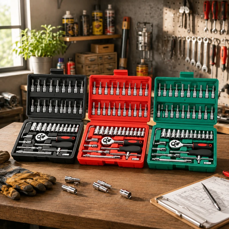 46Pcs Ratchet Socket Wrench Set, Red Black Green Tool Kit, Portable Repair Tools for Auto and Home Use
46Pcs Ratchet Socket Wrench Set, Red Black Green Tool Kit, Portable Repair Tools for Auto and Home Use