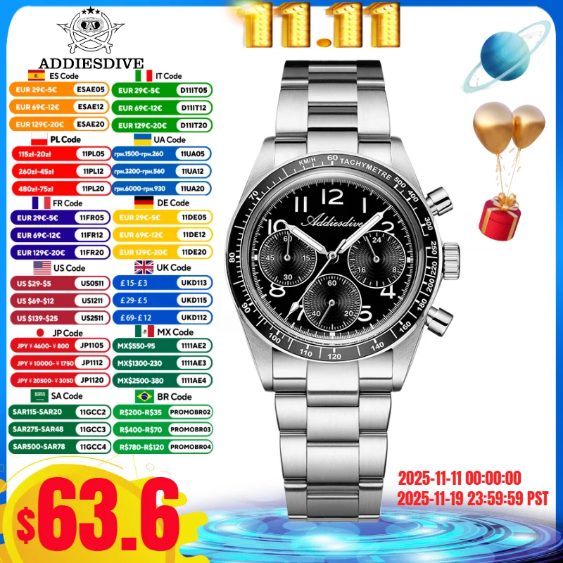 ADDIESDVIE reloj hombre AD2517 Hot Sale Mens Chronograph Watch VK63 Movement 10Bar Waterproof BGW9 Super Luminous Quartz Watches
ADDIESDVIE reloj hombre AD2517 Hot Sale Mens Chronograph Watch VK63 Movement 10Bar Waterproof BGW9 Super Luminous Quartz Watches
