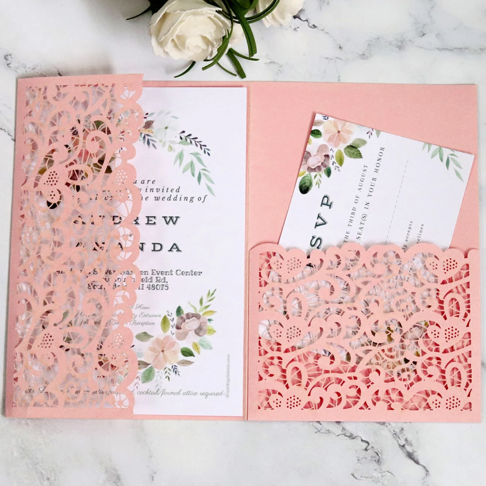 50 шт., розовые тройные карманные свадебные приглашения с лазерной резкой, поздравительная открытка на день рождения Navy XV с RSVP IC169
50 шт., розовые тройные карманные свадебные приглашения с лазерной резкой, поздравительная открытка на день рождения Navy XV с RSVP IC169