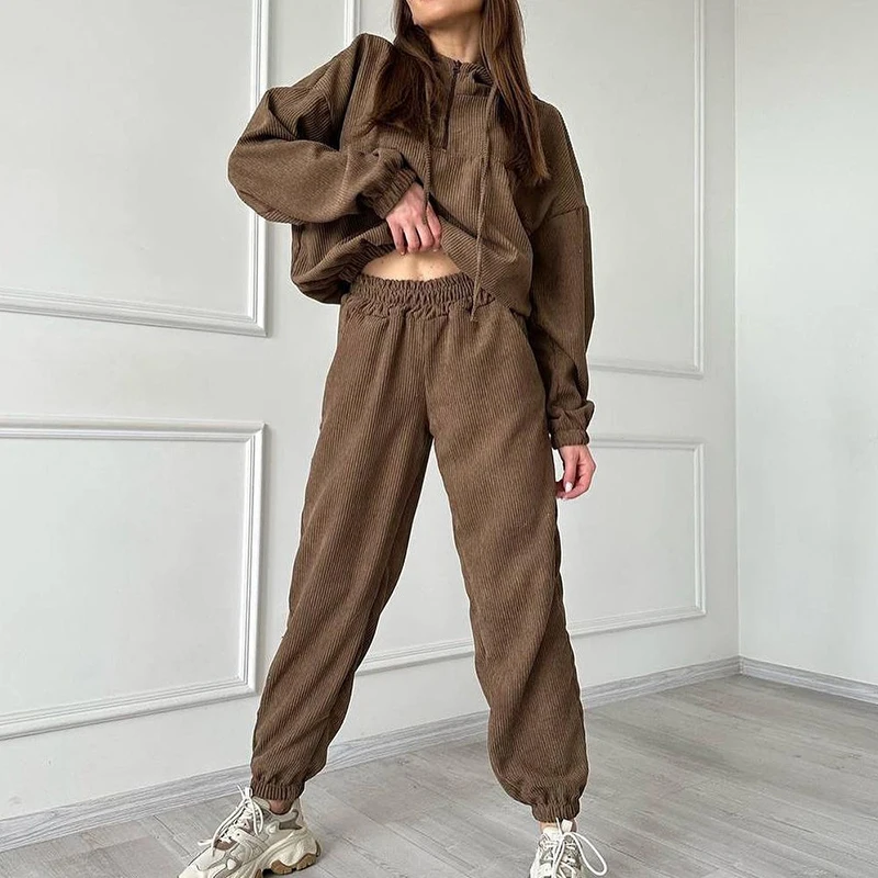 Coffee White Striped Zippered Hooded Sweatshirt Set Two Piece Long Trousers Top Solid Women Casual Set Winter Autumn Clothes
Coffee White Striped Zippered Hooded Sweatshirt Set Two Piece Long Trousers Top Solid Women Casual Set Winter Autumn Clothes