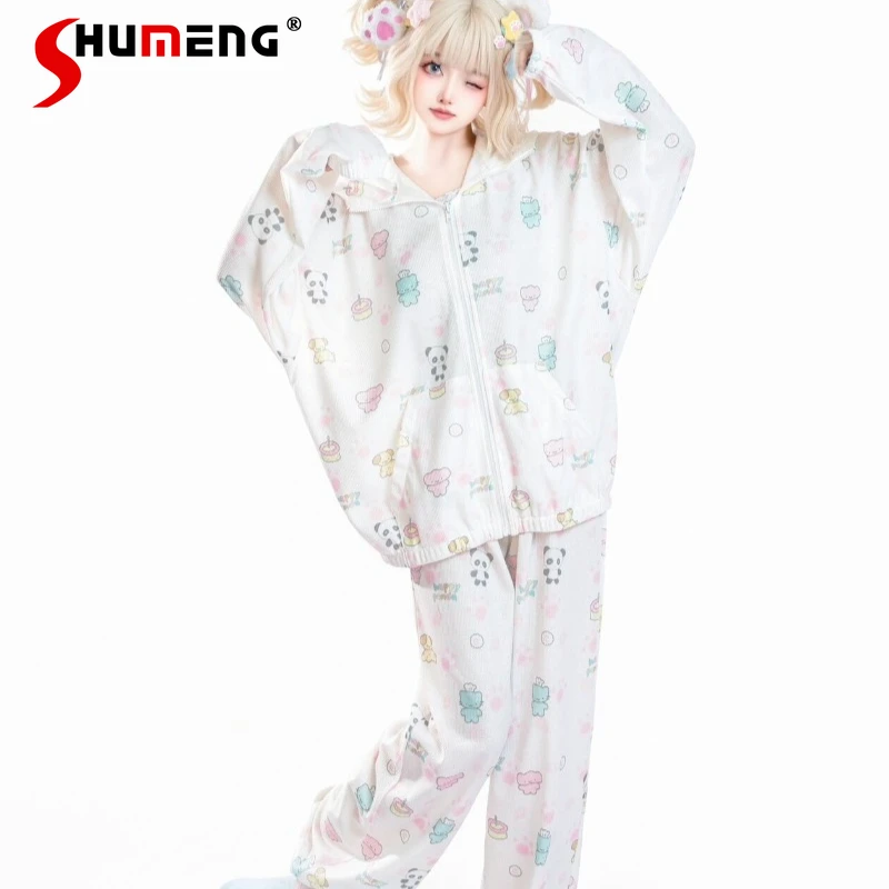 Весенний утолщенный носимый повседневный комплект для сна, женская домашняя одежда с милым принтом панды, пижамный комплект, женская свободная одежда для дома с героями мультфильмов
Весенний утолщенный носимый повседневный комплект для сна, женская домашняя одежда с милым принтом панды, пижамный комплект, женская свободная одежда для дома с героями мультфильмов