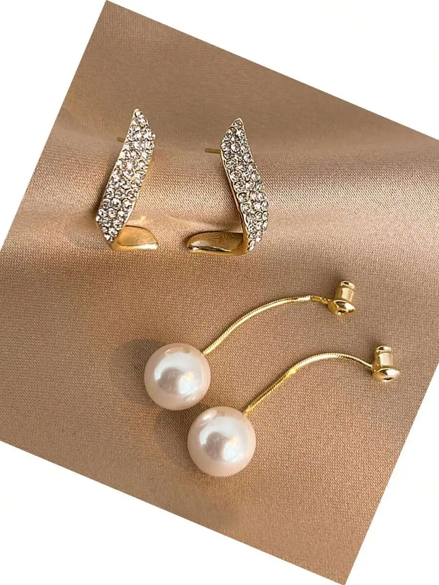 2pcs Elegant Faux Pearl And Rhinestone Long Earrings For Women Fashion Daily Wear
2pcs Elegant Faux Pearl And Rhinestone Long Earrings For Women Fashion Daily Wear