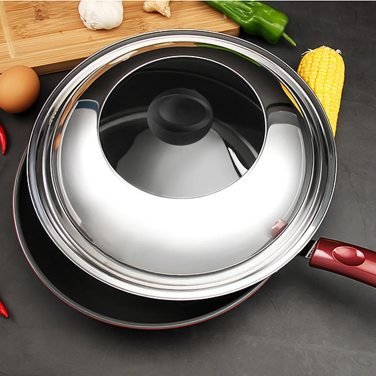 34 Cm Wok Cover Ware Pan with Lid Spatula Pot Bracket Stainless Steel Cooking
34 Cm Wok Cover Ware Pan with Lid Spatula Pot Bracket Stainless Steel Cooking