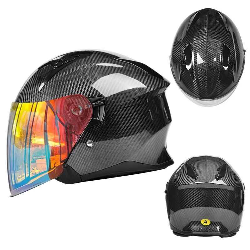 Hot sale Carbon fiber material open face half helmet, dual visor quick release, customized color all season jet helmet
Hot sale Carbon fiber material open face half helmet, dual visor quick release, customized color all season jet helmet