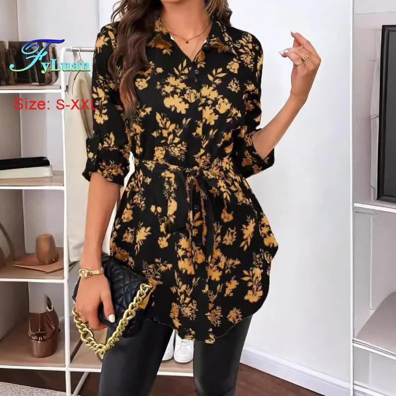 2025 New Temperament Women Shirt Fashion Flower Printing Waist Lace Up Long Sleeve Shirt Slimming Casual Daily One-Breasted Top
2025 New Temperament Women Shirt Fashion Flower Printing Waist Lace Up Long Sleeve Shirt Slimming Casual Daily One-Breasted Top