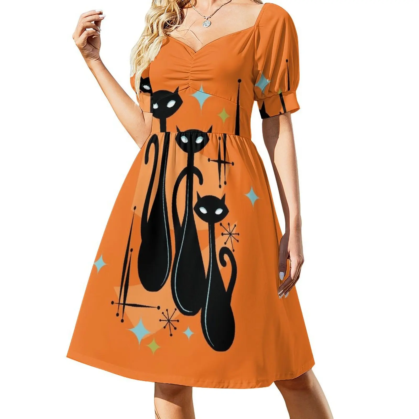 Effervescent Orange Atomic Age Black Kitschy Cat Trio Short-Sleeved Dress party dresses women summer outfits for women 2025
Effervescent Orange Atomic Age Black Kitschy Cat Trio Short-Sleeved Dress party dresses women summer outfits for women 2025