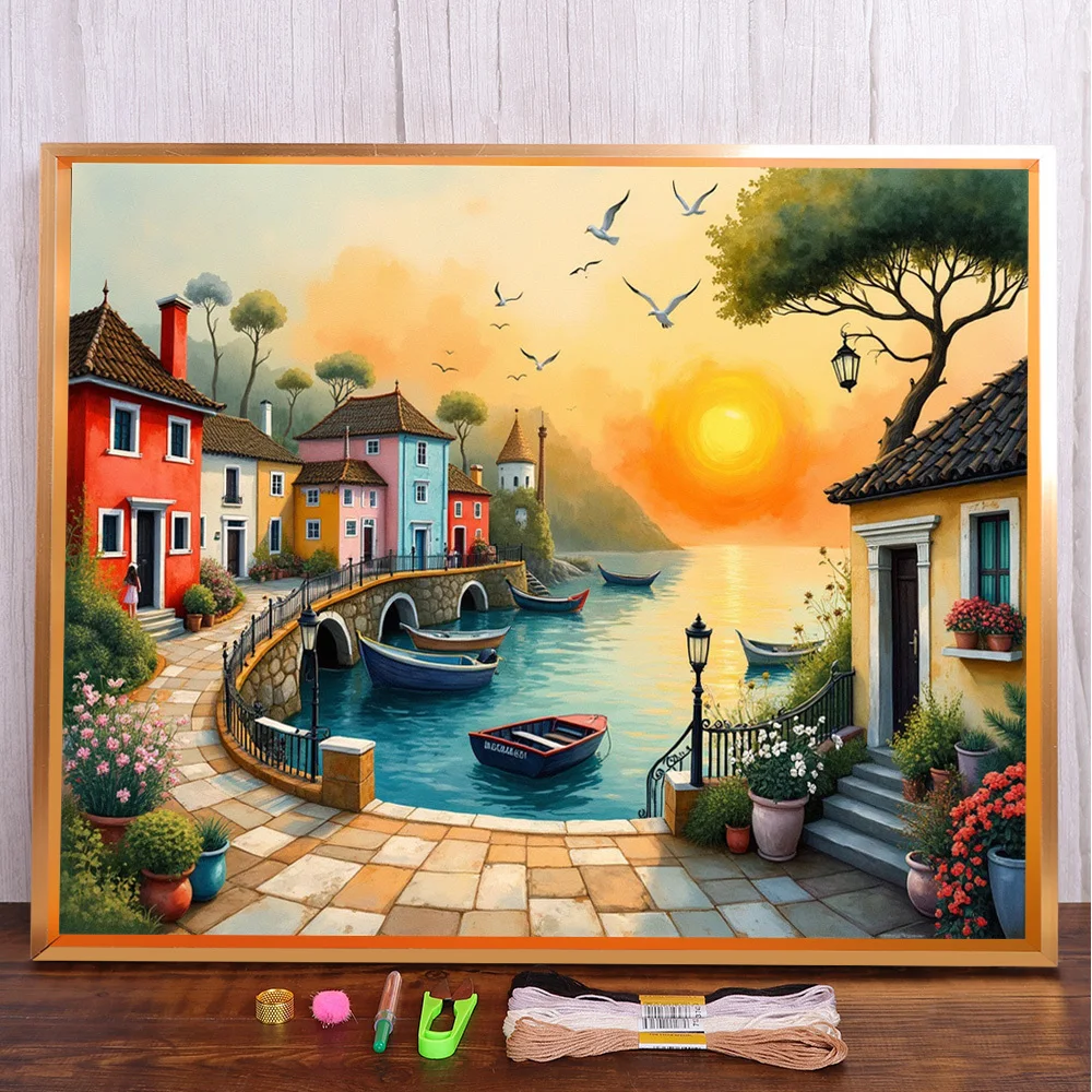 Landscape Seaside Town Printed Fabric Cross-Stitch Full Kit Embroidery Handmade Sewing Craft Painting Design Floss Home Decor
Landscape Seaside Town Printed Fabric Cross-Stitch Full Kit Embroidery Handmade Sewing Craft Painting Design Floss Home Decor