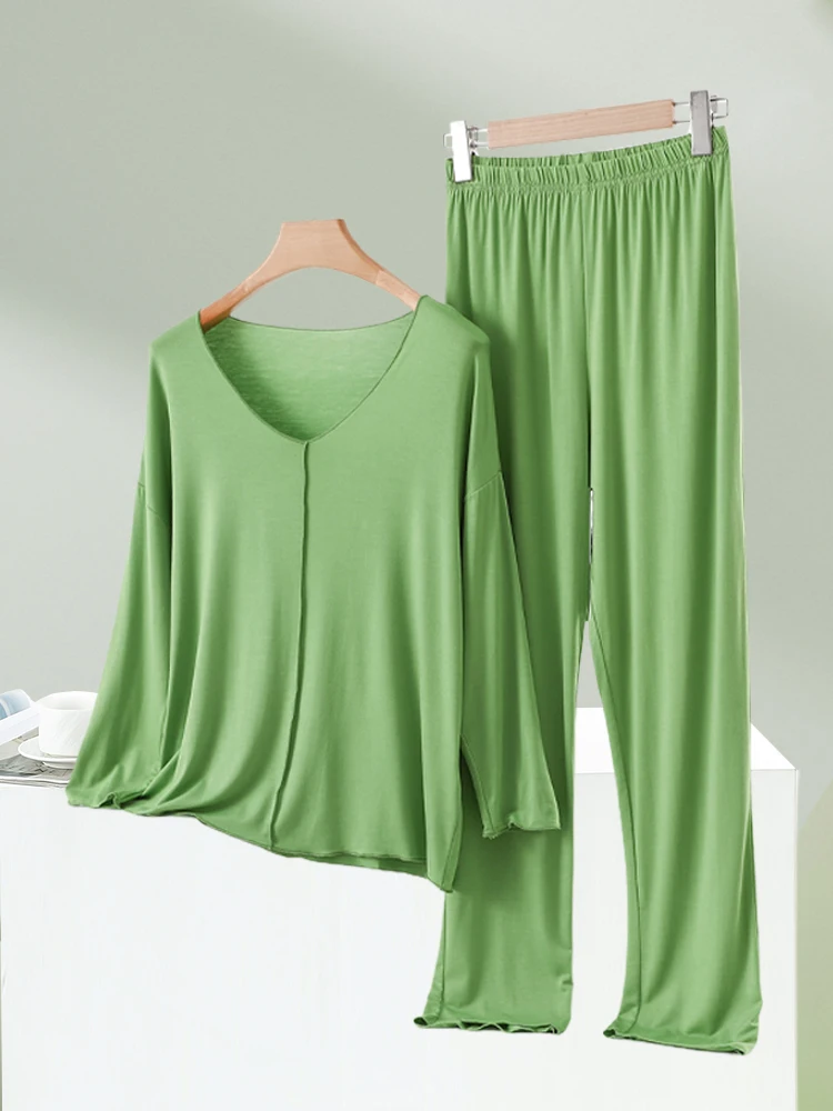 V-Neck Long Sleeve Modal Sleepwear Set Women's Spring Autumn Casual Thin Leisure Pants Comfortable Home Clothes plus Size
V-Neck Long Sleeve Modal Sleepwear Set Women's Spring Autumn Casual Thin Leisure Pants Comfortable Home Clothes plus Size