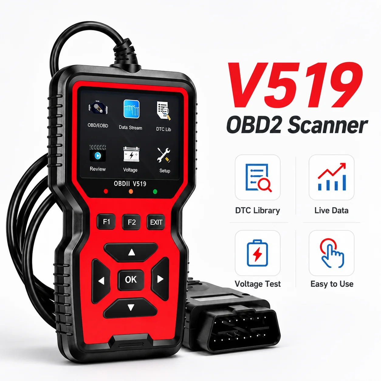 V519 Professional Obdii Scanner Read & Clear Engine Codes Live Data I/M Readiness USB Diagnostic Tool for Most Obd2 Vehicles
V519 Professional Obdii Scanner Read & Clear Engine Codes Live Data I/M Readiness USB Diagnostic Tool for Most Obd2 Vehicles