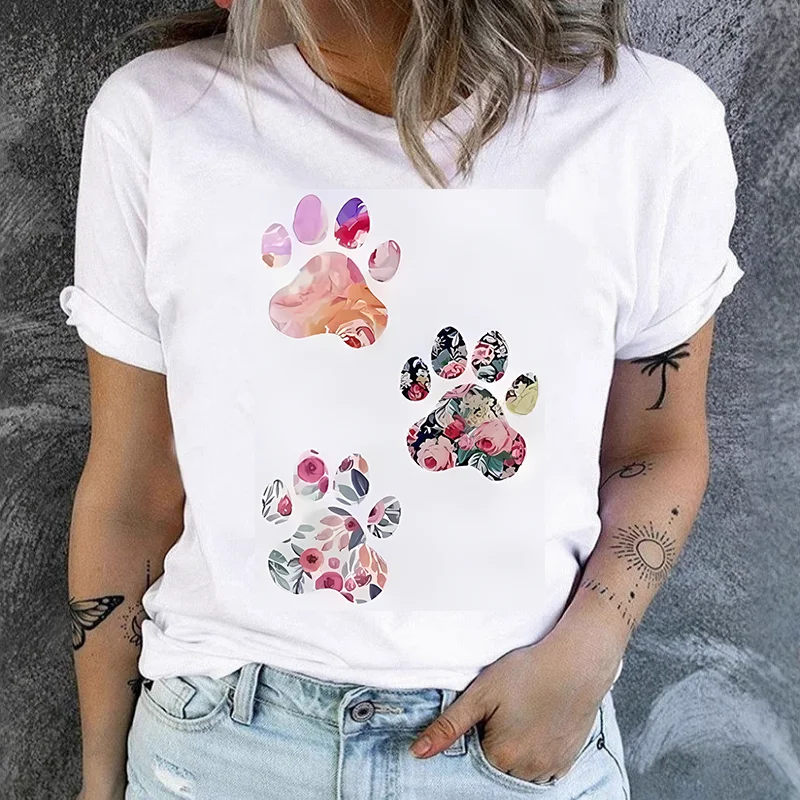 Women's White Crew Neck Casual T-shirt Korean Version of Trend Animal Paw Print Short-sleeved T-shirt Summer polyester fiber
Women's White Crew Neck Casual T-shirt Korean Version of Trend Animal Paw Print Short-sleeved T-shirt Summer polyester fiber
