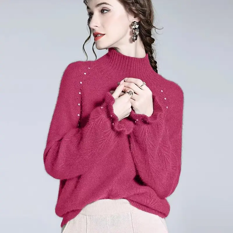 2026 Spring Winter Women Puff Sleeve Sweater Mock Neck Beading Knitted Sweater Korean Style Female Soft Pullover Bottom Shirt
2026 Spring Winter Women Puff Sleeve Sweater Mock Neck Beading Knitted Sweater Korean Style Female Soft Pullover Bottom Shirt