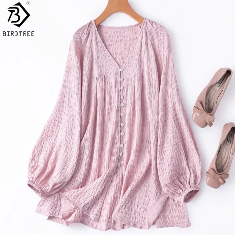 Birdtree, 93% Silk 7% Spandex Pink Blouse, V-neck Lantern Sleeve Tops, Women's Satin Shell Crepe Cardigan, 2026 New T63030JF
Birdtree, 93% Silk 7% Spandex Pink Blouse, V-neck Lantern Sleeve Tops, Women's Satin Shell Crepe Cardigan, 2026 New T63030JF