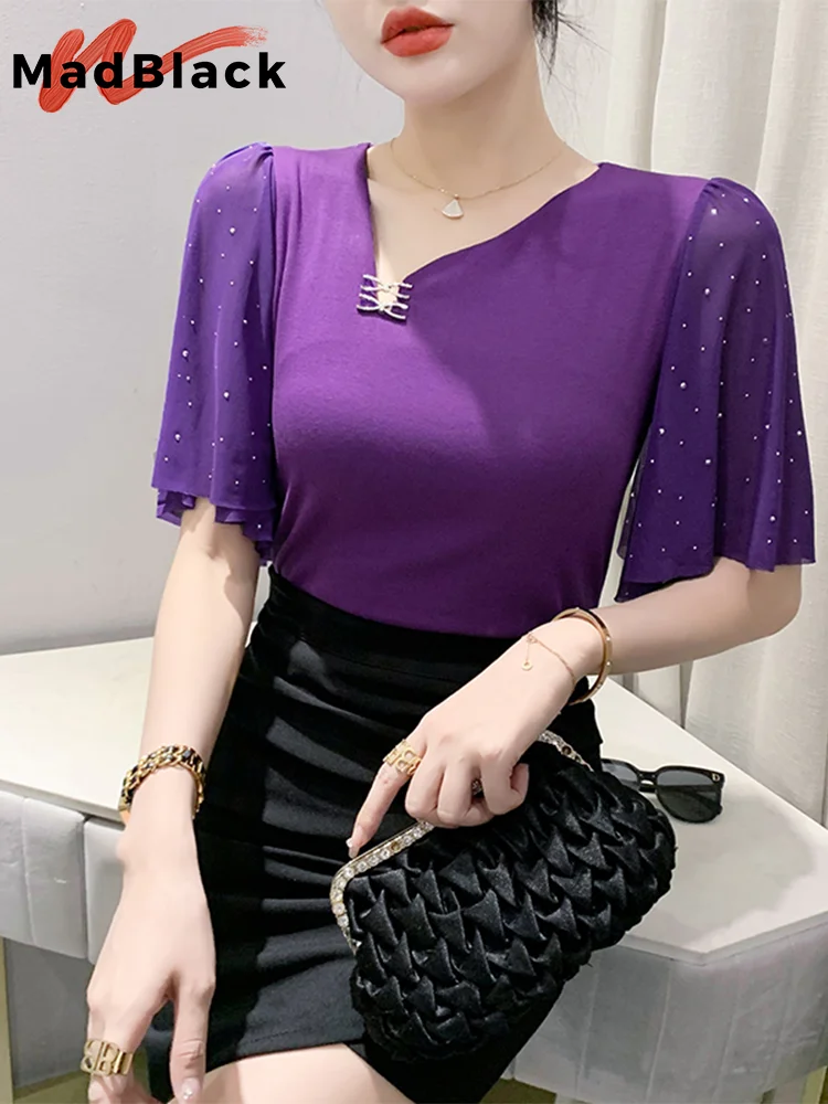 MadBlack Summer European Clothes Tshirts Women Sexy Thin V Necks Solid Beaded Slim Tops Short Ruffle Sleeve Tees New 2023T35753M
MadBlack Summer European Clothes Tshirts Women Sexy Thin V Necks Solid Beaded Slim Tops Short Ruffle Sleeve Tees New 2023T35753M