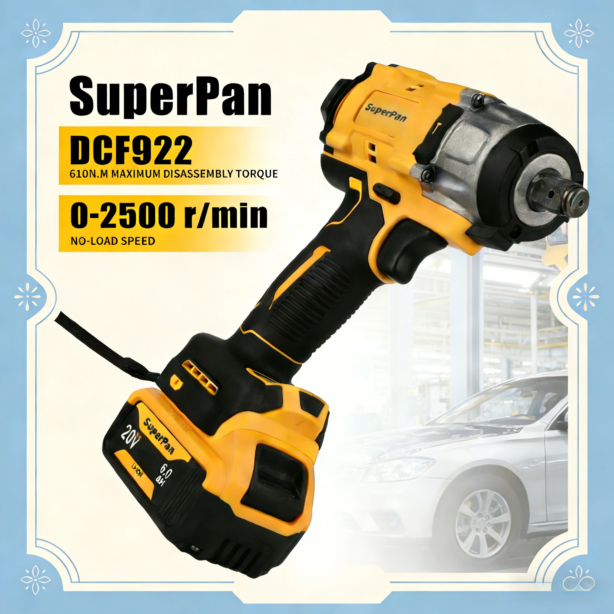 Электрический гайковерт SuperPan DCF922 20В с квадратным приводом 1/2 дюйма для ремонта автомобилей, беспроводной, совместимый с аккумулятором DeWalt 18В
Электрический гайковерт SuperPan DCF922 20В с квадратным приводом 1/2 дюйма для ремонта автомобилей, беспроводной, совместимый с аккумулятором DeWalt 18В