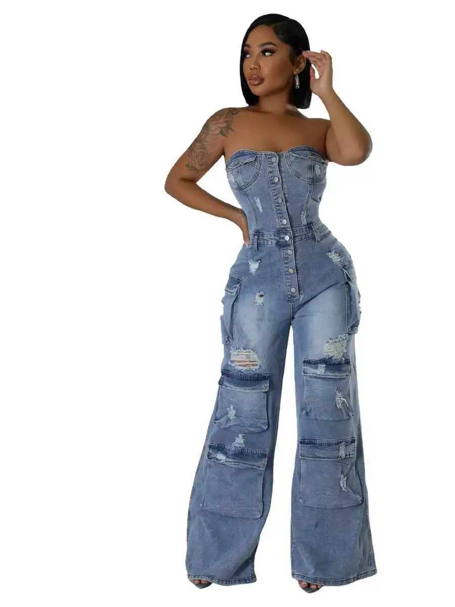 Womens Sexy Ripped Hole Denim Jumpsuits Fashion Slim Washed Jeans Rompers Casual Zipper Overalls wide leg Playsuit Streetwear
Womens Sexy Ripped Hole Denim Jumpsuits Fashion Slim Washed Jeans Rompers Casual Zipper Overalls wide leg Playsuit Streetwear