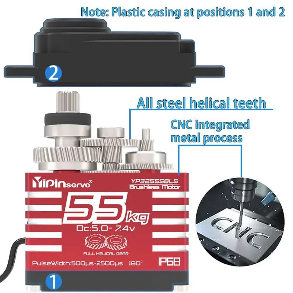 55KG High Torque YP3255BLS Digital Servo Brushless Motor Semi-metal Angle-Controlled Ip68 for 1:8 1:10 TRX6 Scx10 RC Crawler
55KG High Torque YP3255BLS Digital Servo Brushless Motor Semi-metal Angle-Controlled Ip68 for 1:8 1:10 TRX6 Scx10 RC Crawler