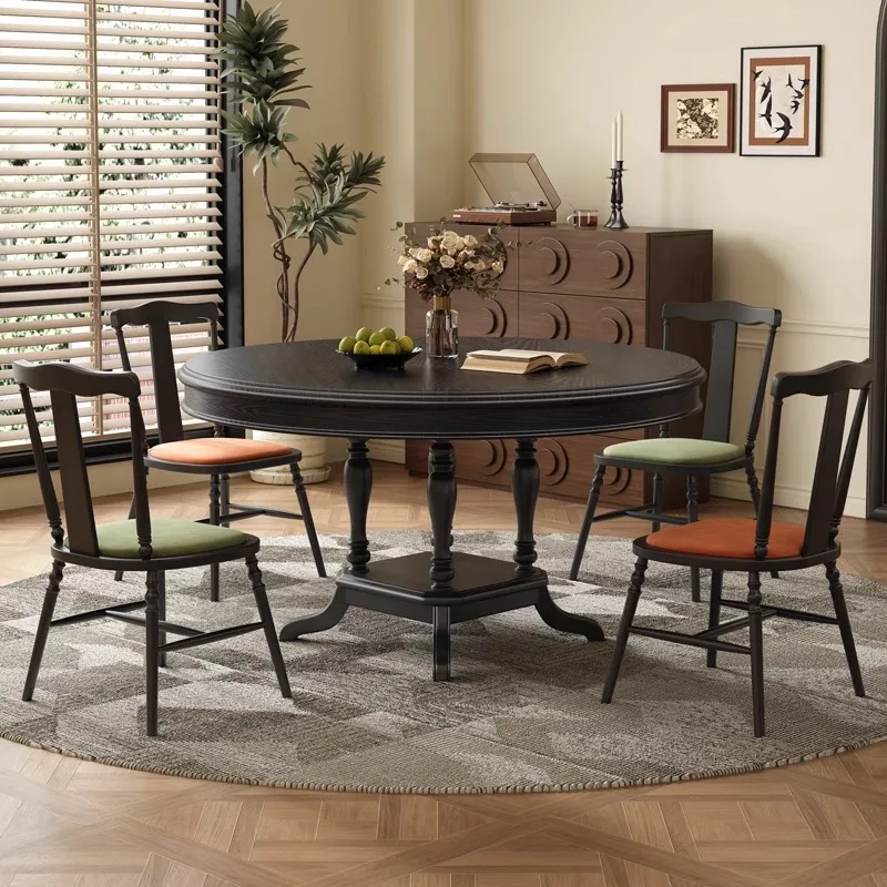 American solid wood dining table and chair combination 4-6 people ash wood round table medieval style 1.2m household small apart
American solid wood dining table and chair combination 4-6 people ash wood round table medieval style 1.2m household small apart