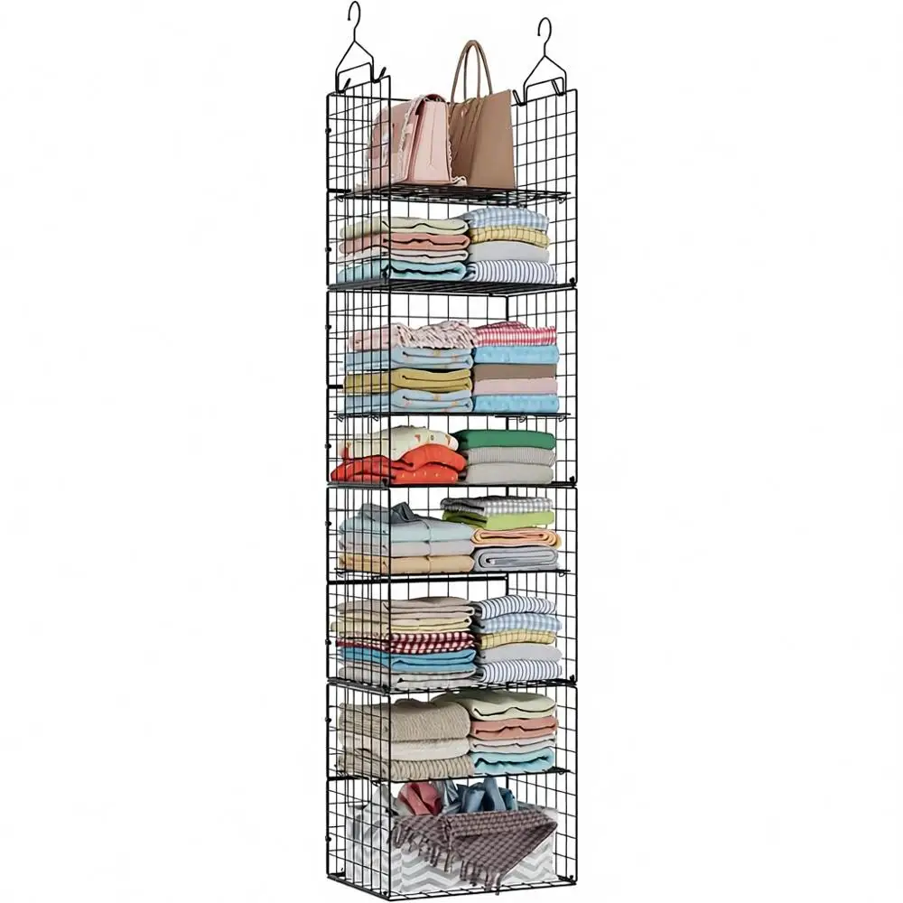 Hanging Closet Organizer, 8 Tier Shelves, Metal & Foldable Baskets, Adjustable Dividers, Clothing, Sweaters, Shoes, Handbags Sto
Hanging Closet Organizer, 8 Tier Shelves, Metal & Foldable Baskets, Adjustable Dividers, Clothing, Sweaters, Shoes, Handbags Sto