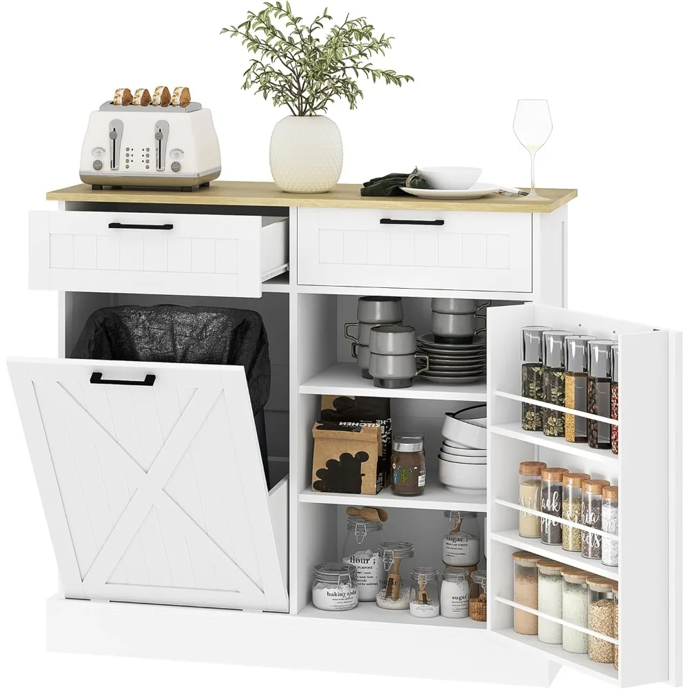 Tilt Out Trash Can Cabinet, 10 Gallon Farmhouse Kitchen Cabinet with Hidden Trash Can and 2 Drawers for Laundry Room, Pantry
Tilt Out Trash Can Cabinet, 10 Gallon Farmhouse Kitchen Cabinet with Hidden Trash Can and 2 Drawers for Laundry Room, Pantry