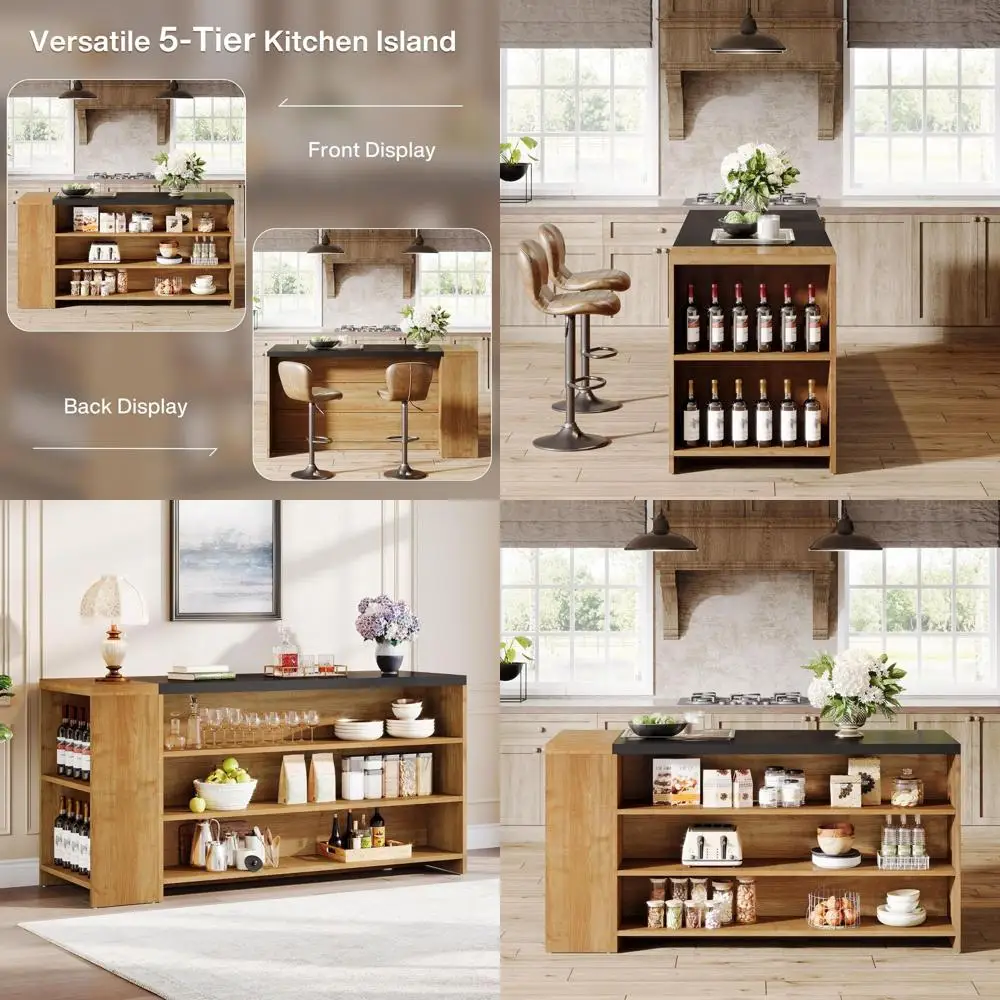 Винтажный кухонный остров коричневого цвета с 5 полками, местом для хранения и большой столешницей
Винтажный кухонный остров коричневого цвета с 5 полками, местом для хранения и большой столешницей